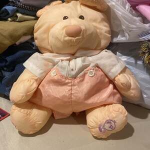 Vintage 1986 Fisher Price Puffalump Peach Bear Cub Plush #8006 with Romper